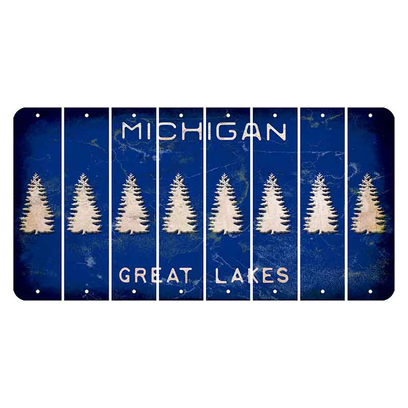 Michigan Blue Great Lakes Cut License Plate Strips (Set of 8) Pine Tree