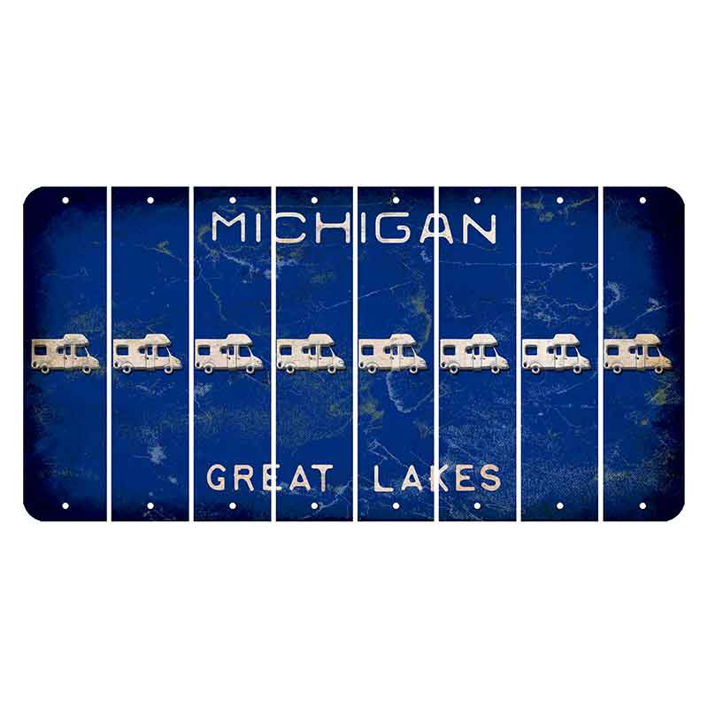 Michigan Blue Great Lakes Cut License Plate Strips (Set of 8) Camper