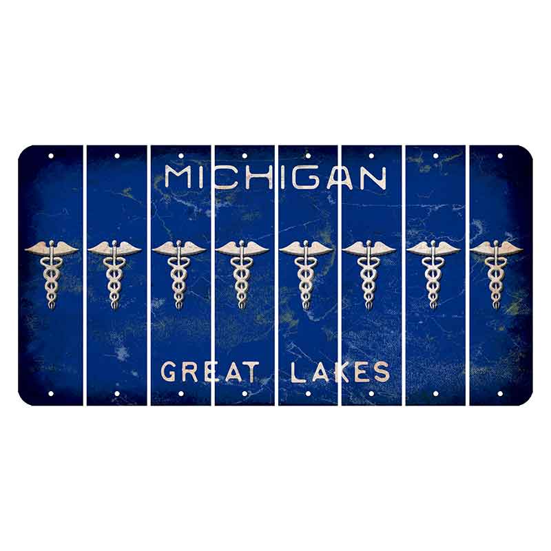 Michigan Blue Great Lakes Cut License Plate Strips (Set of 8) Caduceus