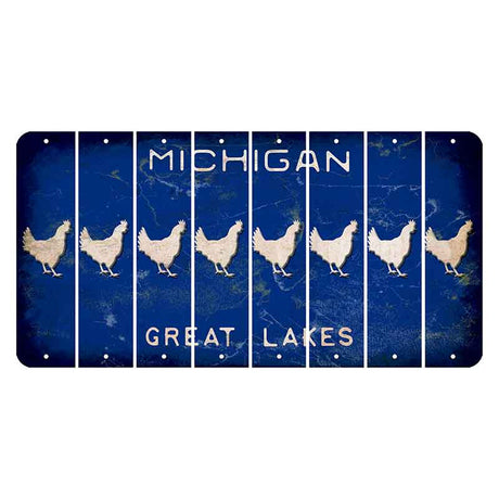 Michigan Blue Great Lakes Cut License Plate Strips (Set of 8) Chicken