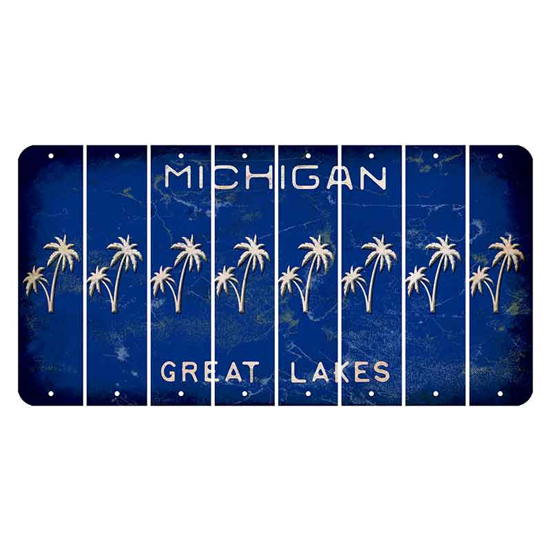 Michigan Blue Great Lakes Cut License Plate Strips (Set of 8) Palm Trees