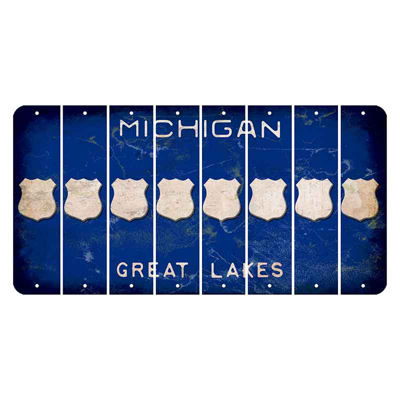 Michigan Blue Great Lakes Cut License Plate Strips (Set of 8) Police Badge