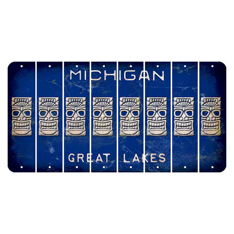 Michigan Blue Great Lakes Cut License Plate Strips (Set of 8) Tiki