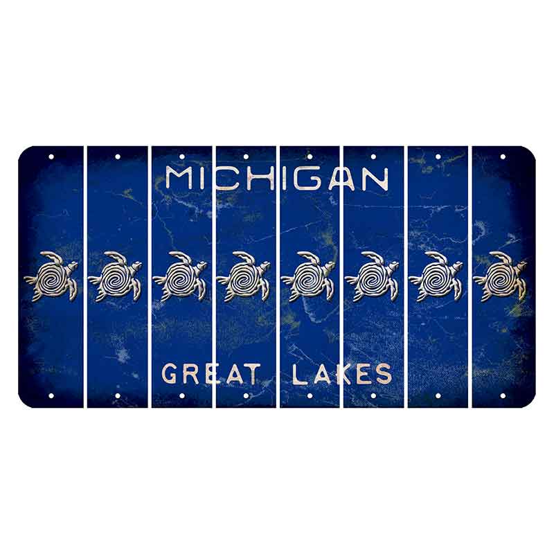 Michigan Blue Great Lakes Cut License Plate Strips (Set of 8) Sea Turtle