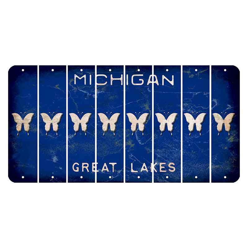 Michigan Blue Great Lakes Cut License Plate Strips (Set of 8) Butterfly