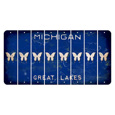 Michigan Blue Great Lakes Cut License Plate Strips (Set of 8) Butterfly