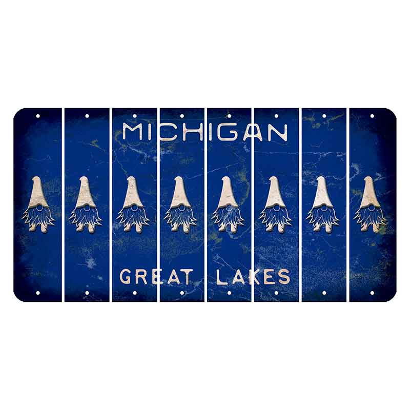 Michigan Blue Great Lakes Cut License Plate Strips (Set of 8) Gnome