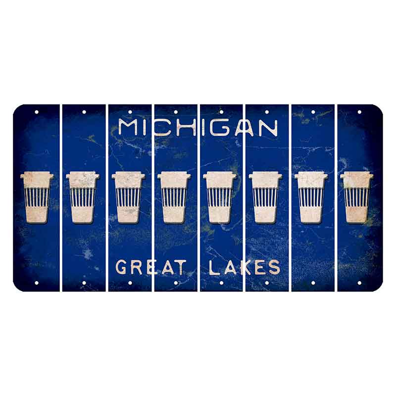 Michigan Blue Great Lakes Cut License Plate Strips (Set of 8) Latte