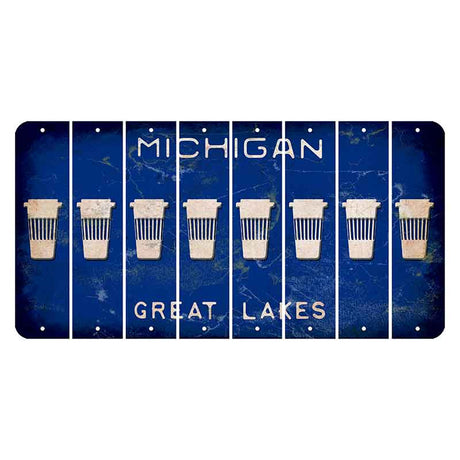 Michigan Blue Great Lakes Cut License Plate Strips (Set of 8) Latte