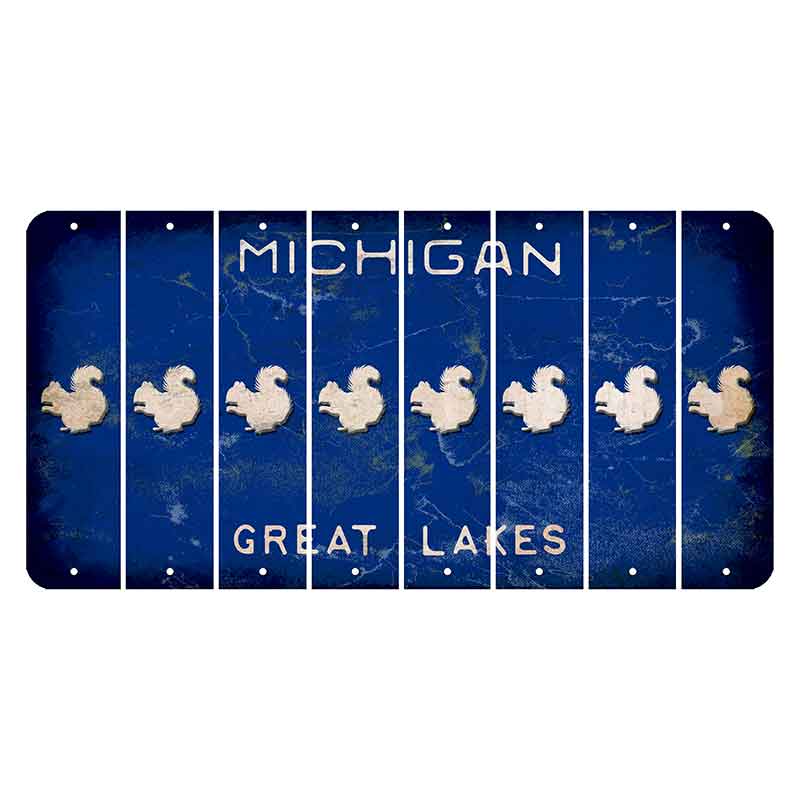 Michigan Blue Great Lakes Cut License Plate Strips (Set of 8) Squirrel