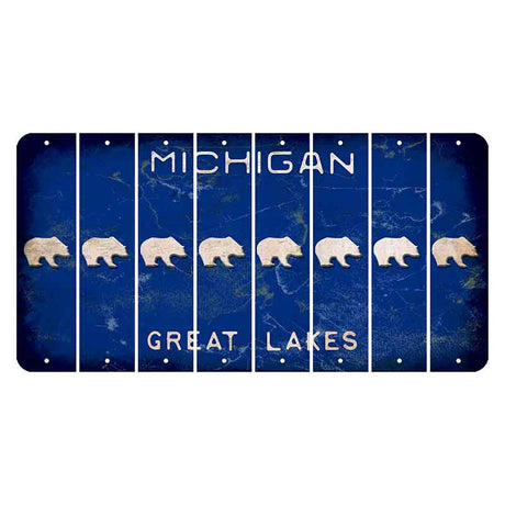 Michigan Blue Great Lakes Cut License Plate Strips (Set of 8) Bear