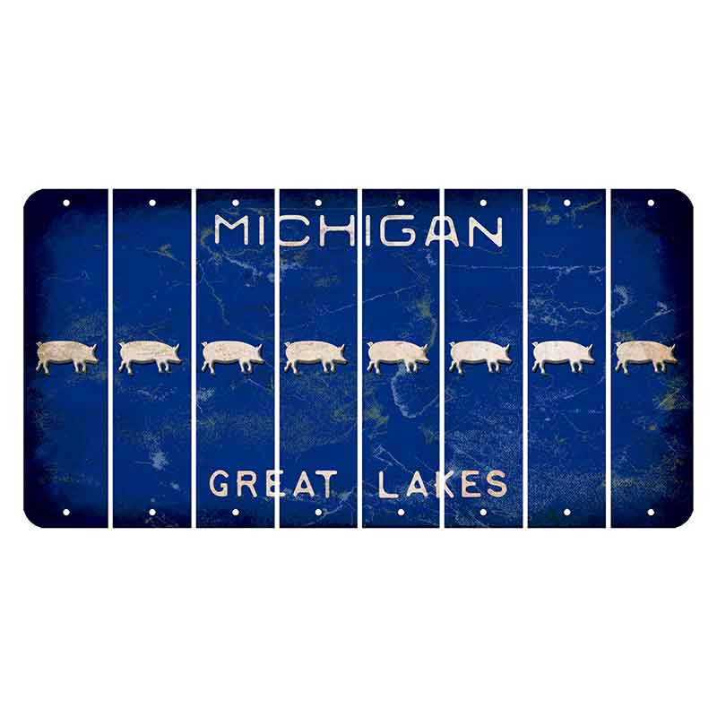 Michigan Blue Great Lakes Cut License Plate Strips (Set of 8) Pig