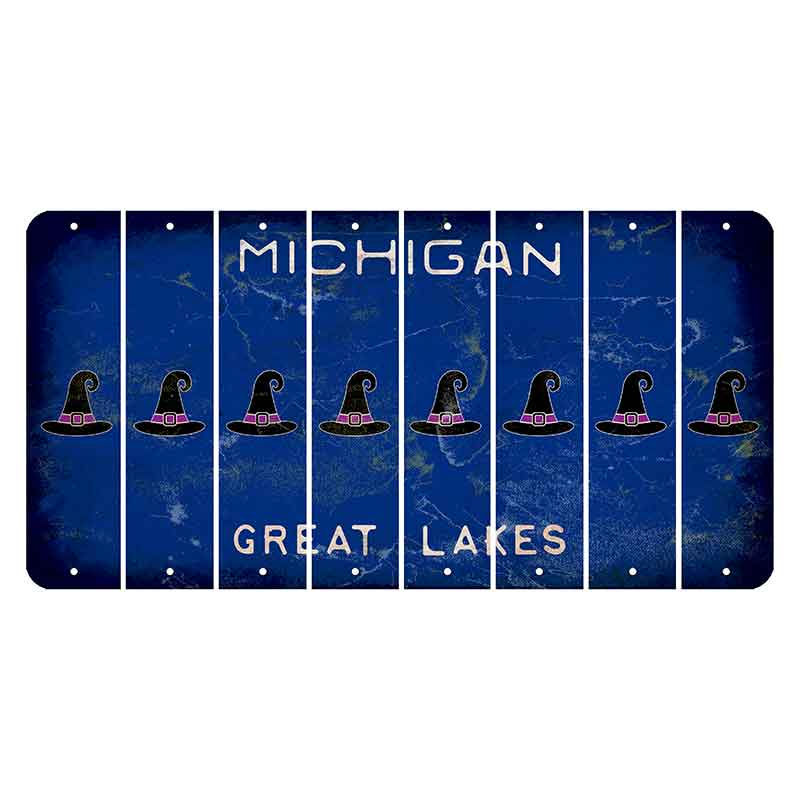 Michigan Blue Great Lakes Cut License Plate Strips (Set of 8) Witches Hat