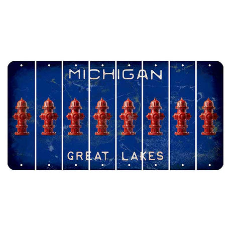 Michigan Blue Great Lakes Cut License Plate Strips (Set of 8) Fire Hydrant