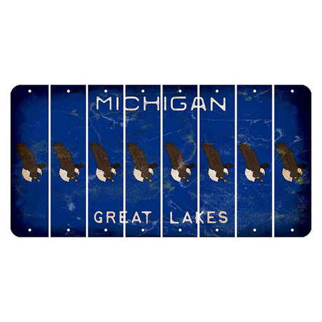 Michigan Blue Great Lakes Cut License Plate Strips (Set of 8) Bald Eagle