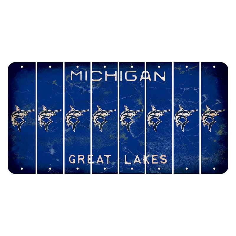 Michigan Blue Great Lakes Cut License Plate Strips (Set of 8) Swordfish