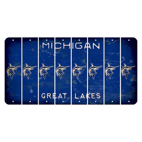 Michigan Blue Great Lakes Cut License Plate Strips (Set of 8) Swordfish