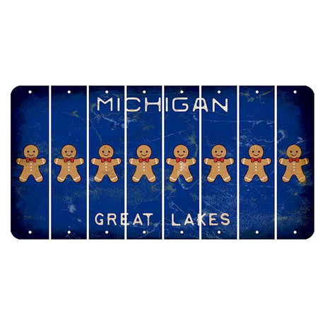 Michigan Blue Great Lakes Cut License Plate Strips (Set of 8) Gingerbread Man