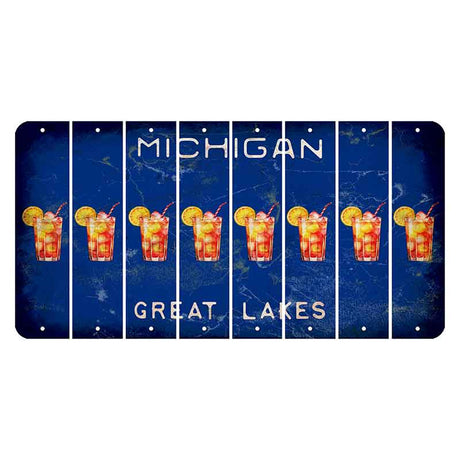 Michigan Blue Great Lakes Cut License Plate Strips (Set of 8) Cocktail