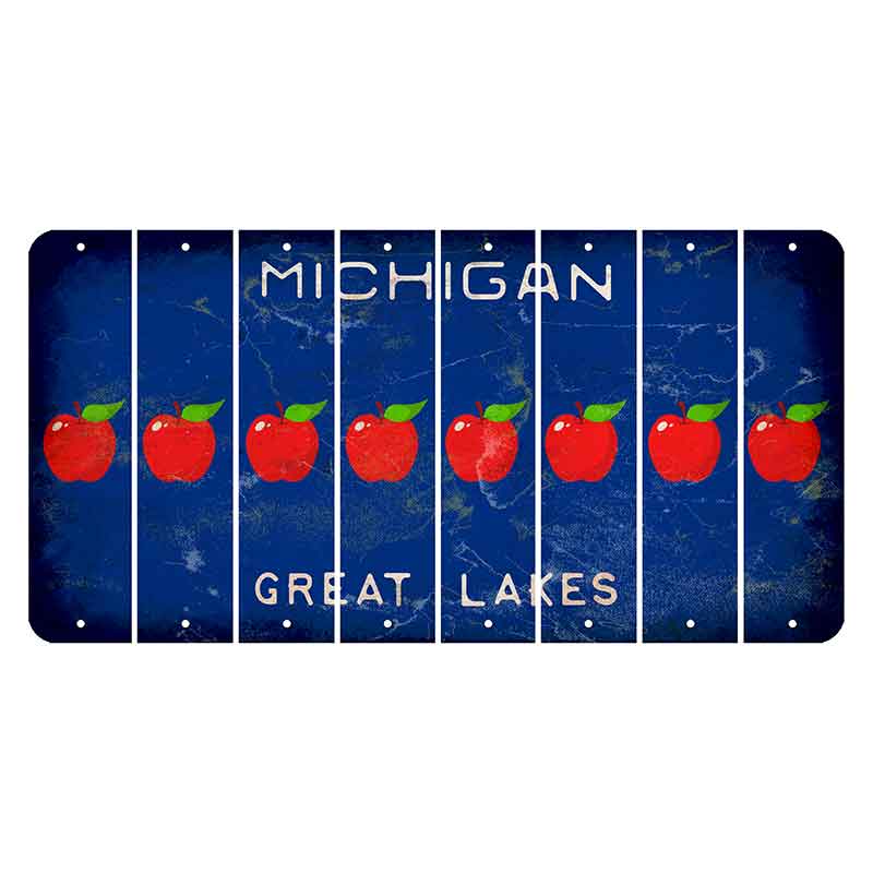 Michigan Blue Great Lakes Cut License Plate Strips (Set of 8) Apple