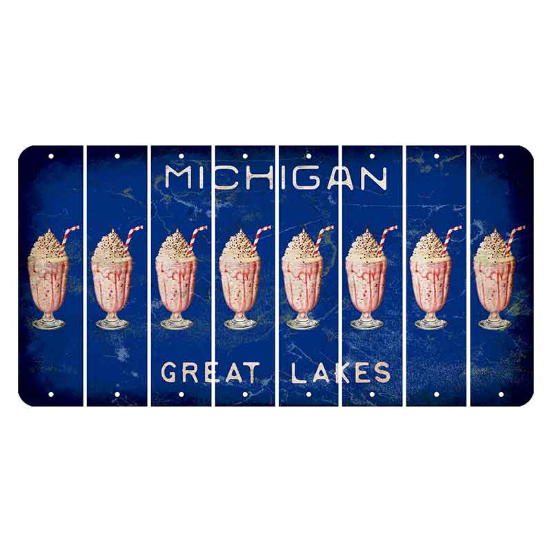 Michigan Blue Great Lakes Cut License Plate Strips (Set of 8) Milkshake