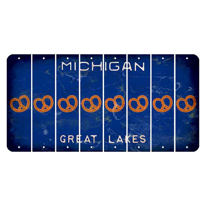 Michigan Blue Great Lakes Cut License Plate Strips (Set of 8) Pretzel