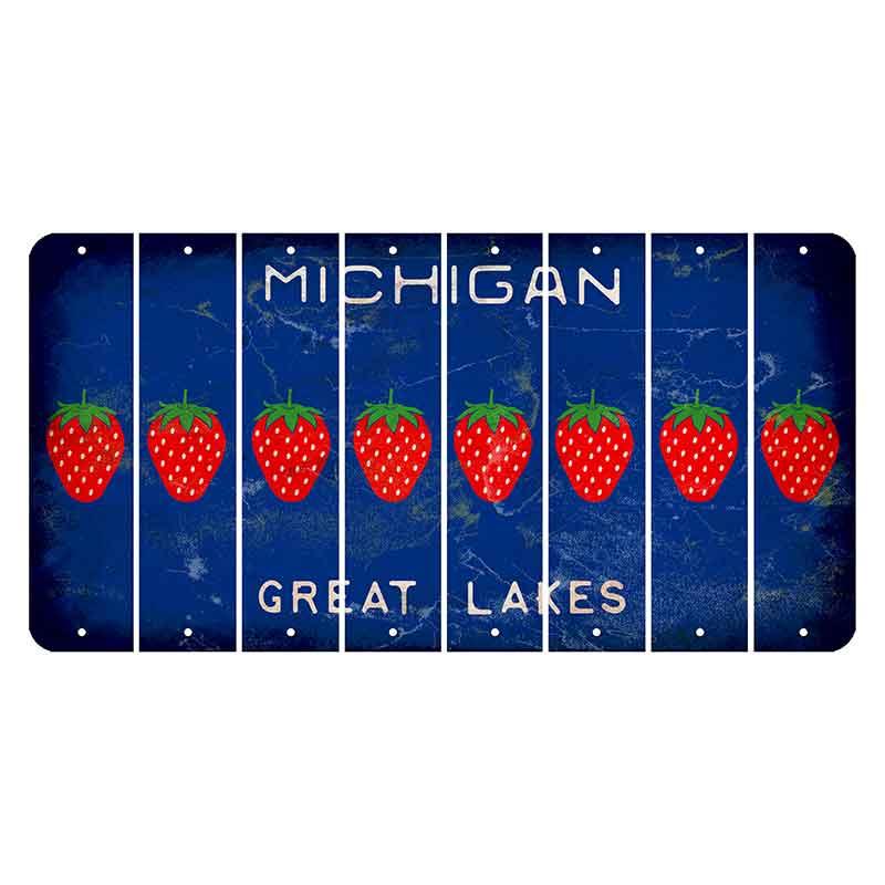 Michigan Blue Great Lakes Cut License Plate Strips (Set of 8) Strawberry