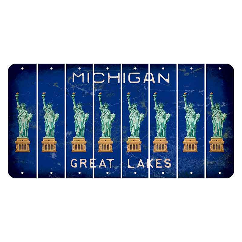 Michigan Blue Great Lakes Cut License Plate Strips (Set of 8) Statue of Liberty