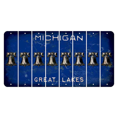 Michigan Blue Great Lakes Cut License Plate Strips (Set of 8) Liberty Bell