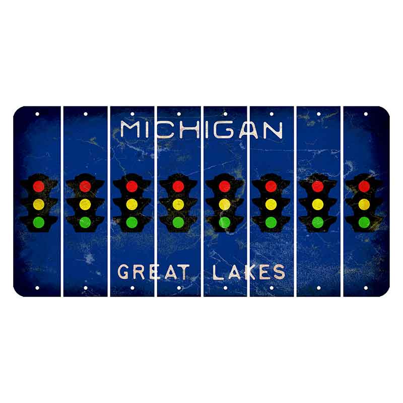 Michigan Blue Great Lakes Cut License Plate Strips (Set of 8) Traffic Light