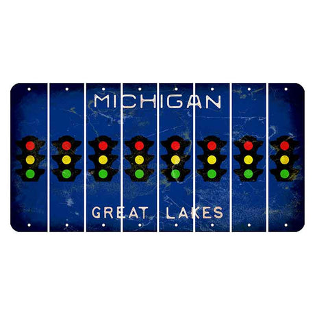 Michigan Blue Great Lakes Cut License Plate Strips (Set of 8) Traffic Light