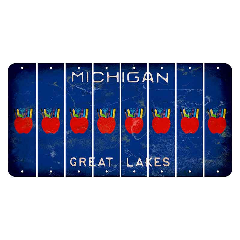 Michigan Blue Great Lakes Cut License Plate Strips (Set of 8) Teacher Apple