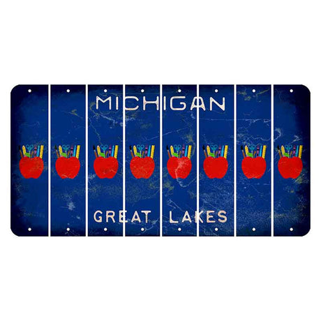 Michigan Blue Great Lakes Cut License Plate Strips (Set of 8) Teacher Apple