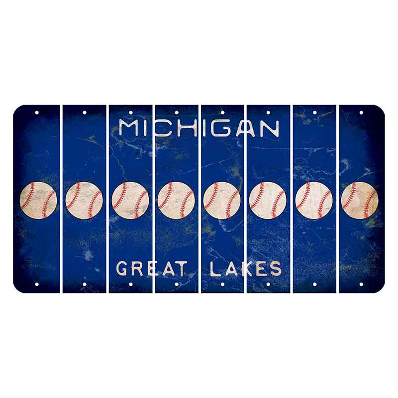 Michigan Blue Great Lakes Cut License Plate Strips (Set of 8) Baseball