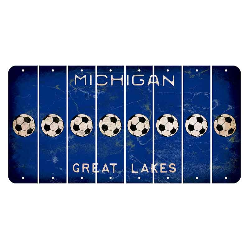 Michigan Blue Great Lakes Cut License Plate Strips (Set of 8) Soccerball