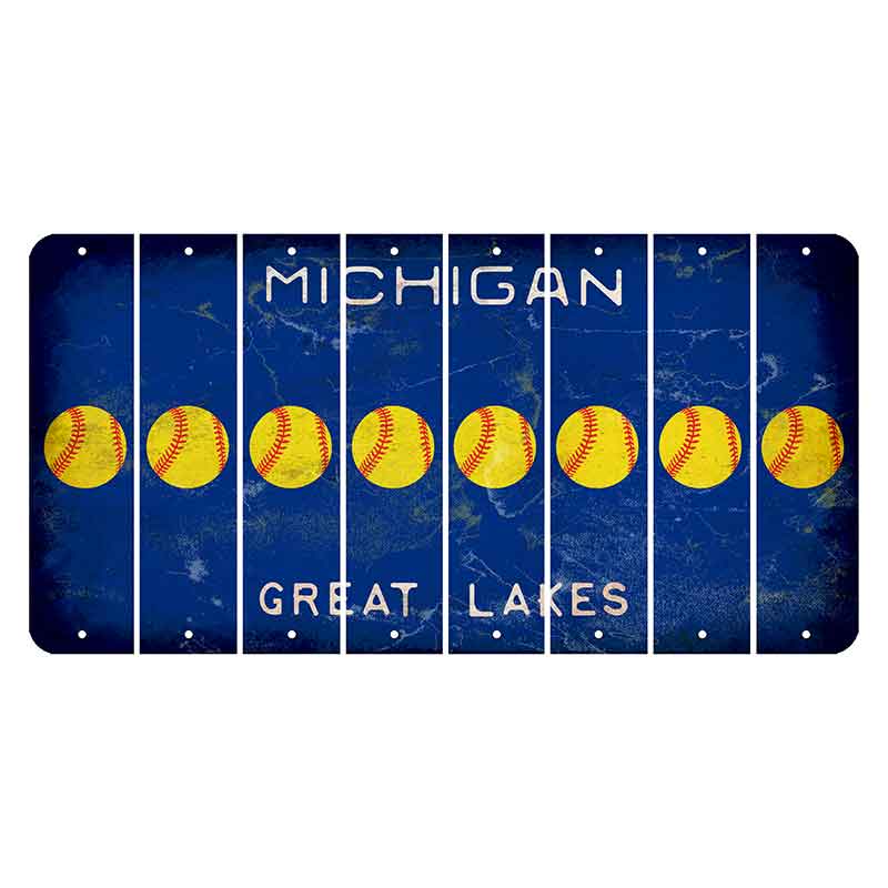 Michigan Blue Great Lakes Cut License Plate Strips (Set of 8) Softball