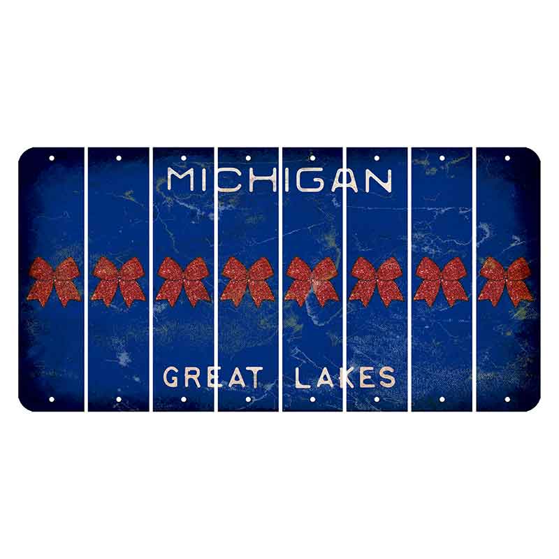 Michigan Blue Great Lakes Cut License Plate Strips (Set of 8) Cheer Bow