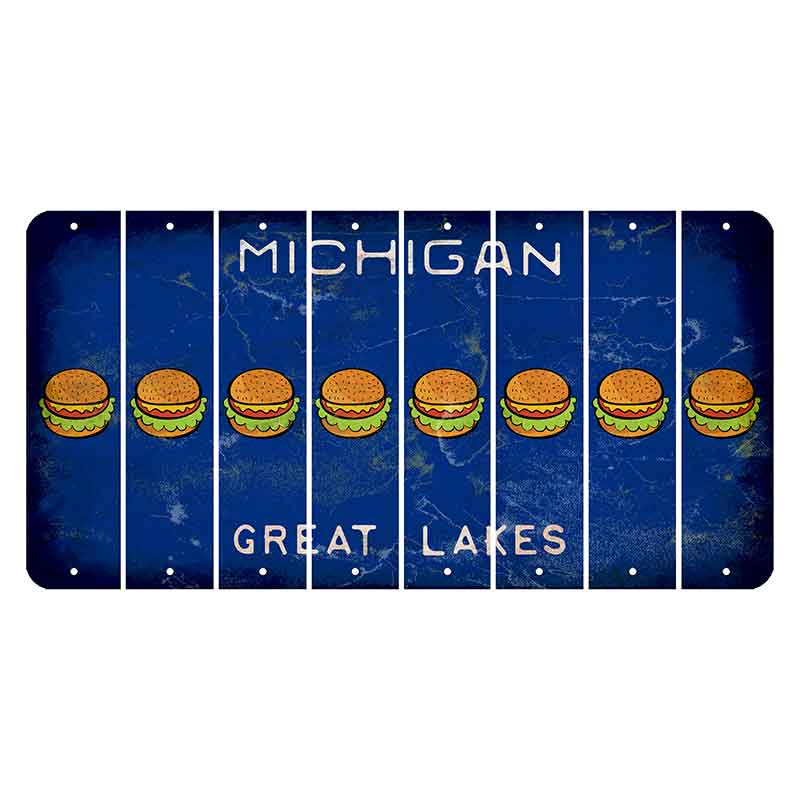 Michigan Blue Great Lakes Cut License Plate Strips (Set of 8) Hamburger