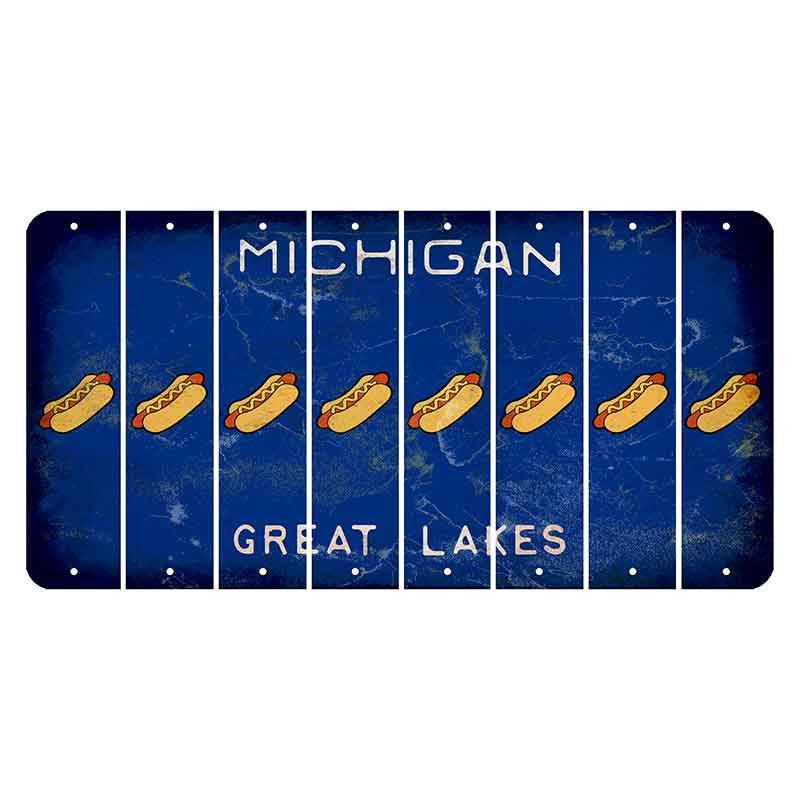 Michigan Blue Great Lakes Cut License Plate Strips (Set of 8) Hotdog