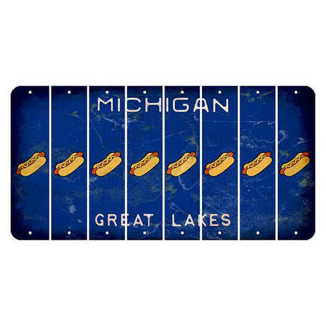 Michigan Blue Great Lakes Cut License Plate Strips (Set of 8) Hotdog