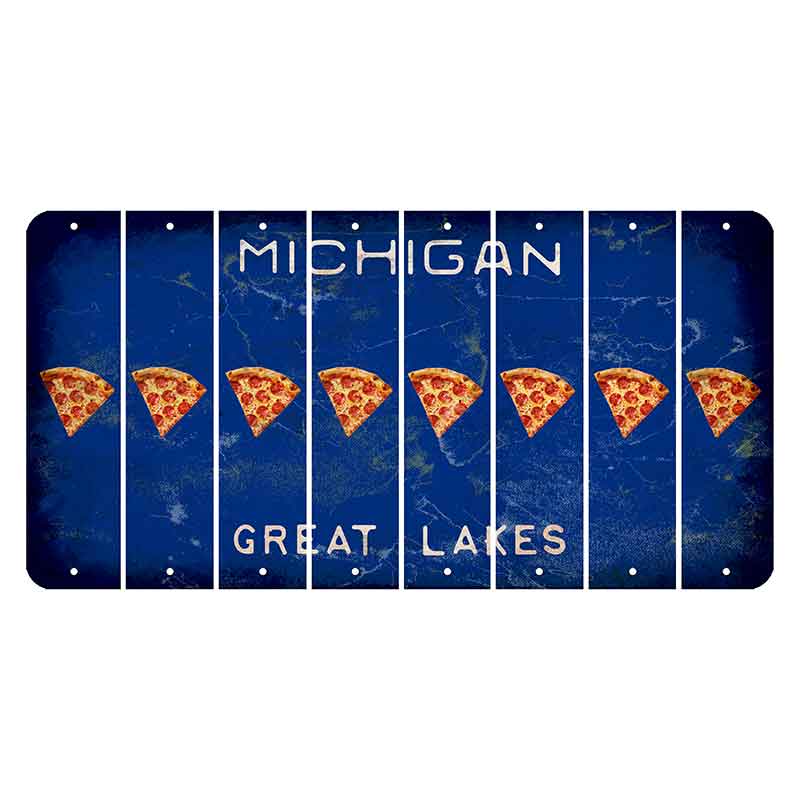 Michigan Blue Great Lakes Cut License Plate Strips (Set of 8) Pizza