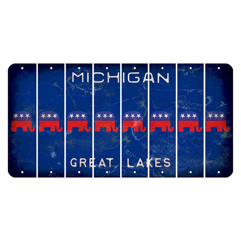 Michigan Blue Great Lakes Cut License Plate Strips (Set of 8) Republican