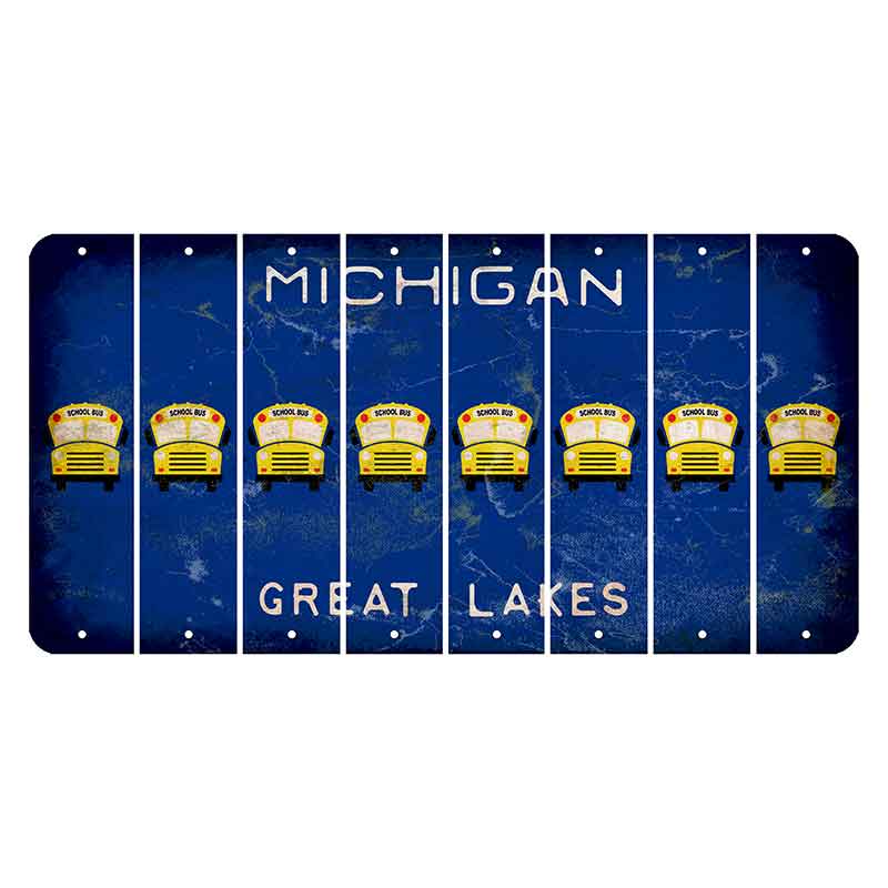 Michigan Blue Great Lakes Cut License Plate Strips (Set of 8) School Bus