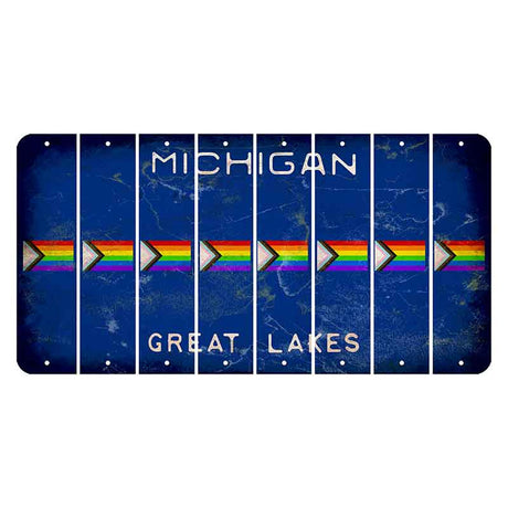 Michigan Blue Great Lakes Cut License Plate Strips (Set of 8) LGBTQ Flag