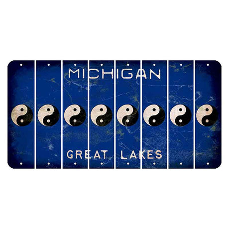 Michigan Blue Great Lakes Cut License Plate Strips (Set of 8) Yin Yang