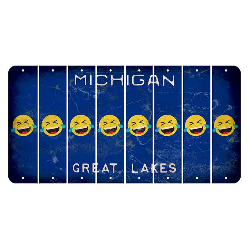 Michigan Blue Great Lakes Cut License Plate Strips (Set of 8) Emoji - Laughing