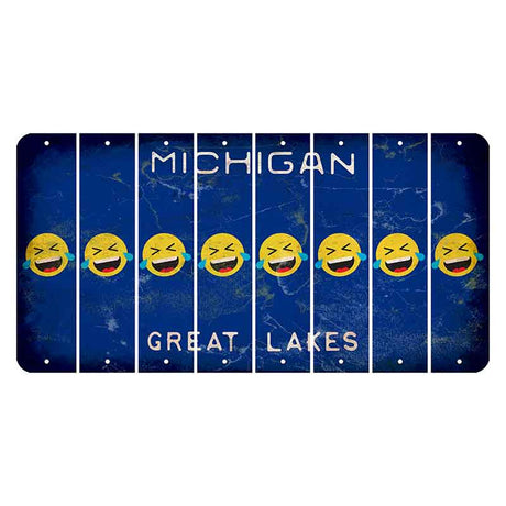 Michigan Blue Great Lakes Cut License Plate Strips (Set of 8) Emoji - Laughing