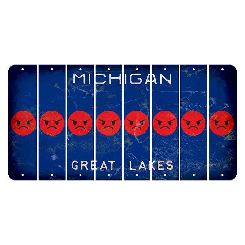 Michigan Blue Great Lakes Cut License Plate Strips (Set of 8) Emoji - Angry