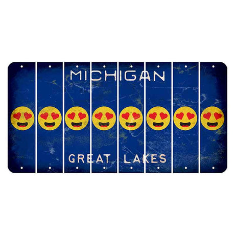 Michigan Blue Great Lakes Cut License Plate Strips (Set of 8) Emoji - Heart Eyes