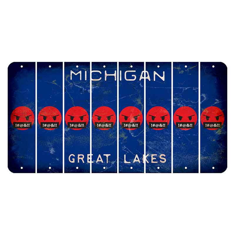 Michigan Blue Great Lakes Cut License Plate Strips (Set of 8) Emoji - Pissed